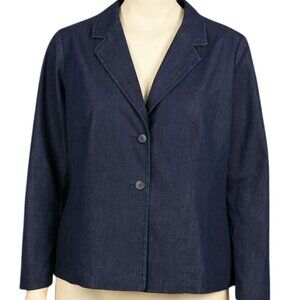 Massimo‎ Womens Blazer Large Navy Denim Casual Work jacket Washable Workwear